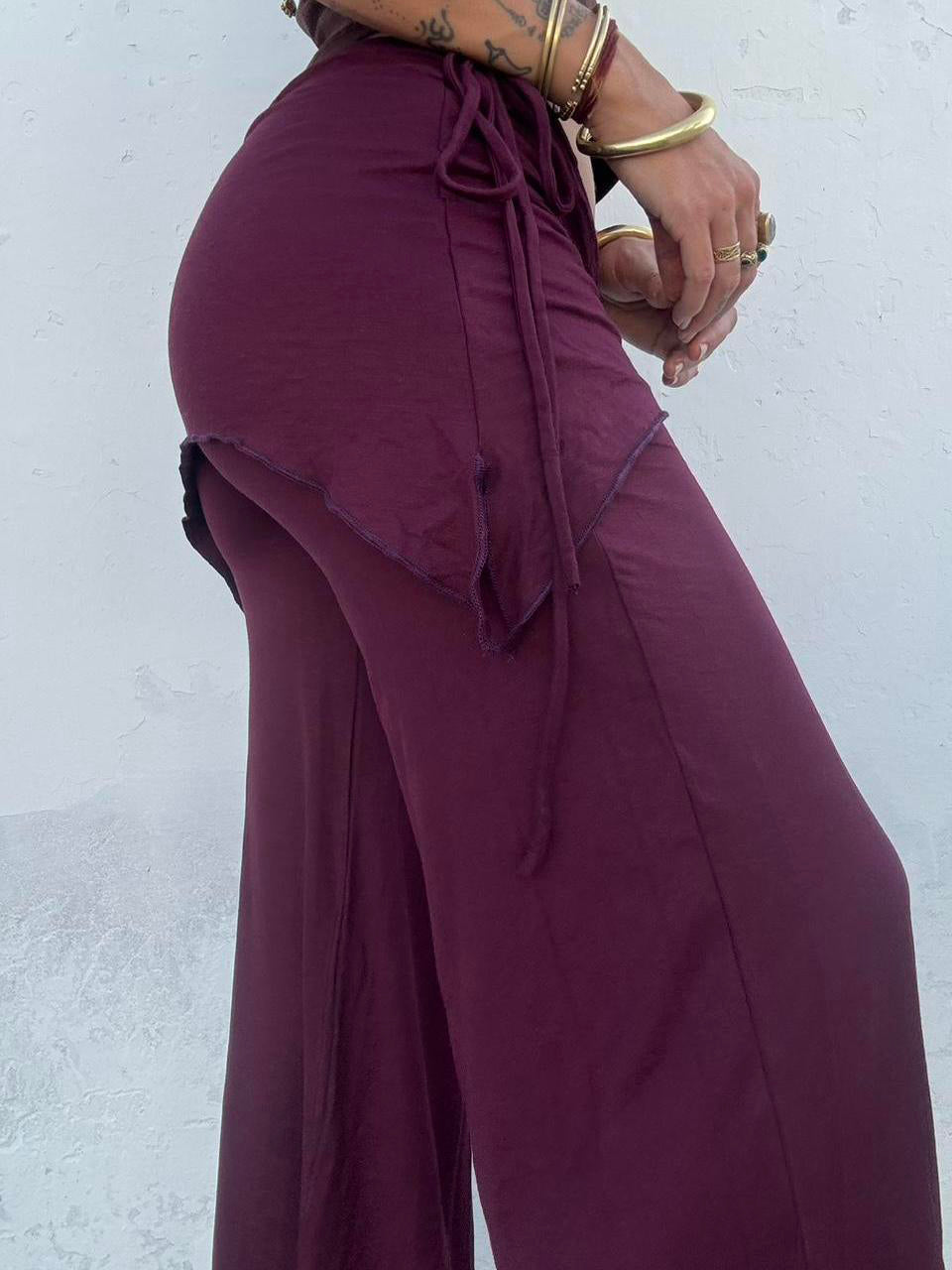Drawstring Faux Two-Piece Asymmetric Cropped Wide Leg Pants