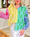Color-blocked Striped Pencil Sequin Shirt