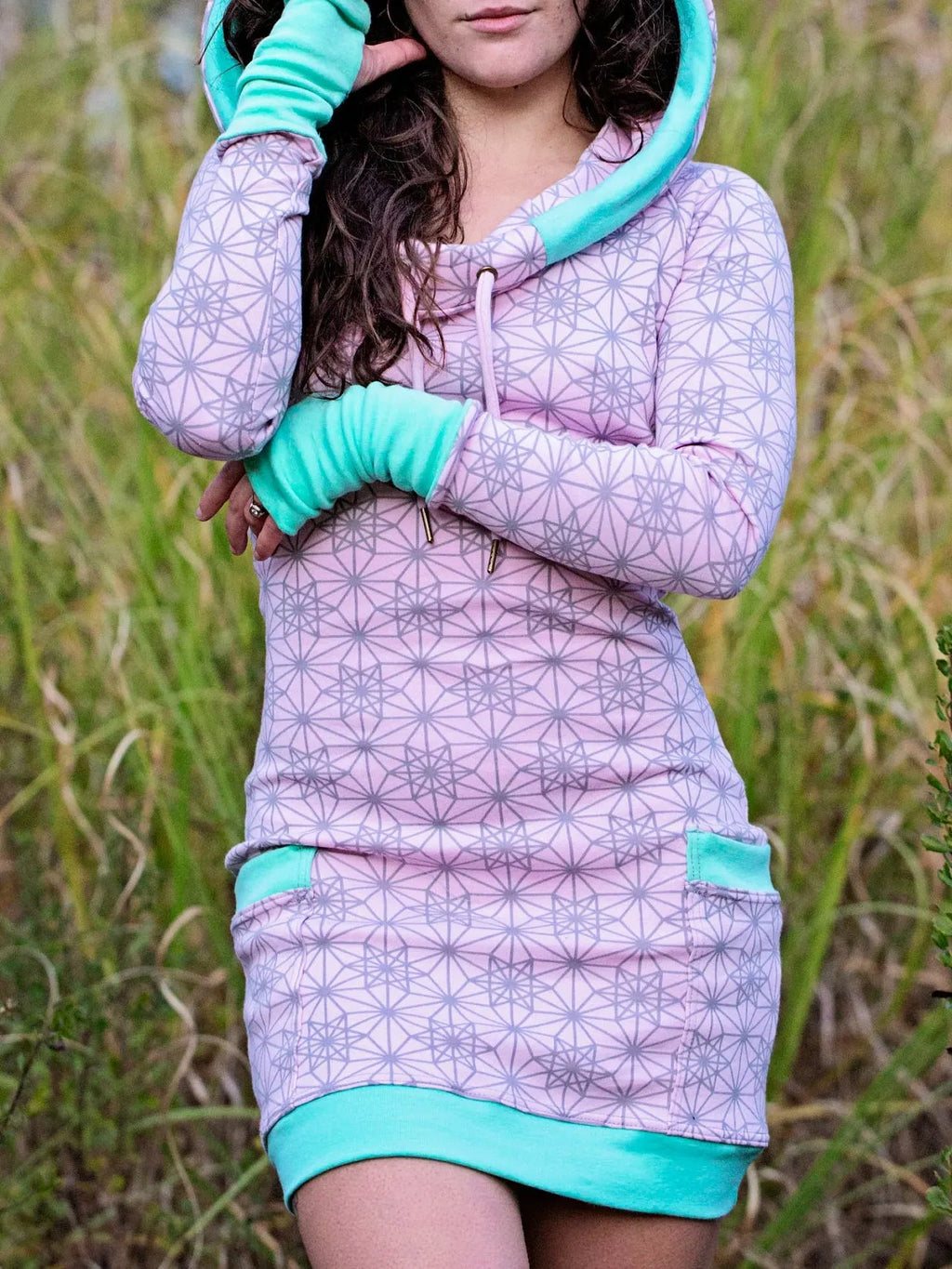 The Portal Organic Cotton Cowl Hood Dress with Pockets & Sleeves