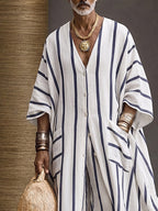 Summer Casual Vertical Striped Matching Set
