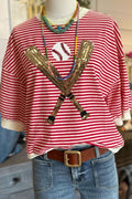 Baseball Sequin Striped Tee