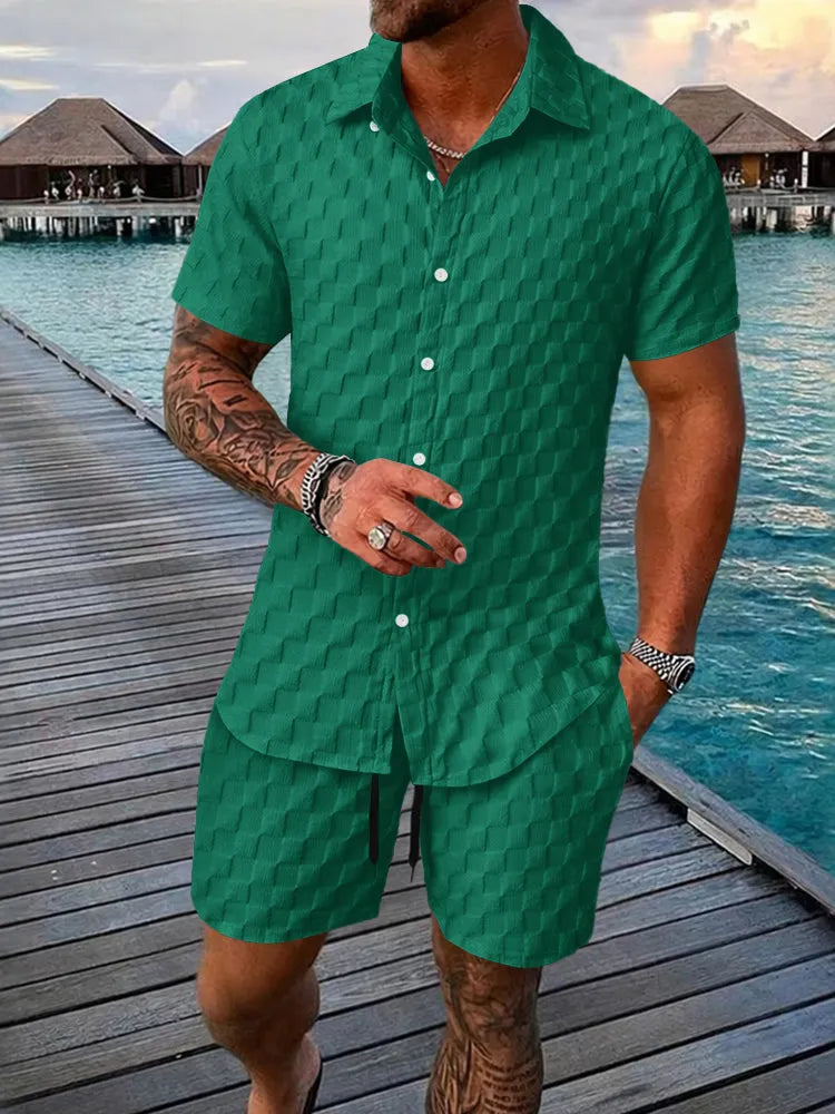 Men's Bubble Jacquard 2-Piece Shirt & Shorts Set