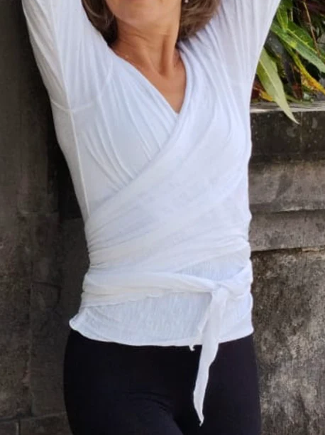 Cotton Slub Wrap Top, Ballet Inspired Tie around Top