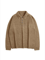 Lapel Polo Pullover Sweater Loose Fit