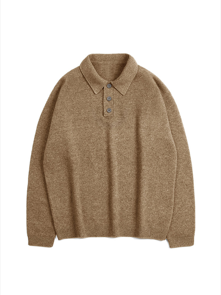 Lapel Polo Pullover Sweater Loose Fit