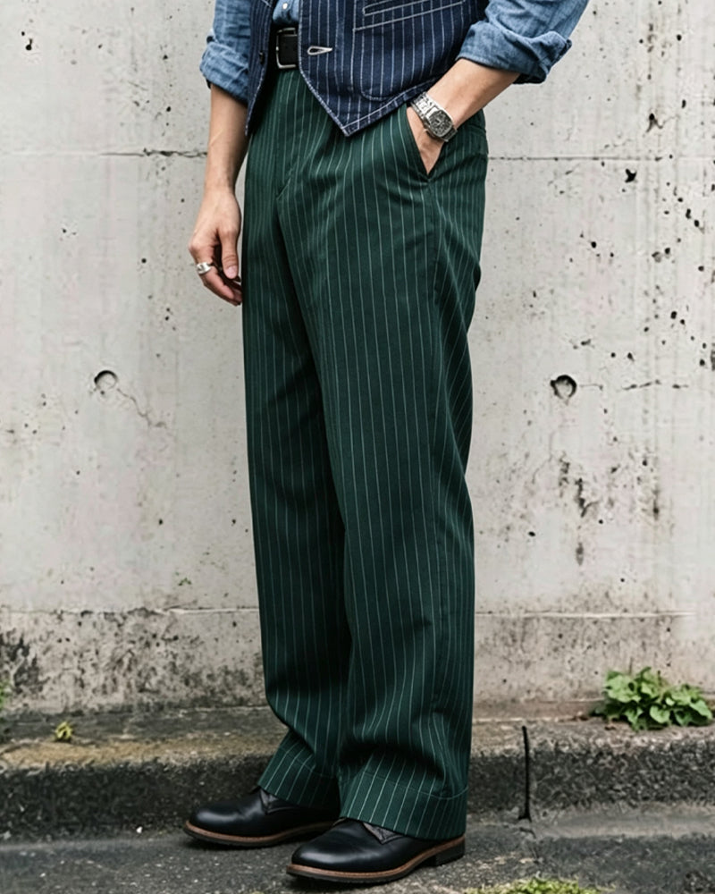 Vintage Green Stripes Wide©\Leg Trousers