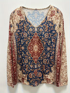 Women's Floral Print V Neck Long Sleeve T-Shirt - Casual Spring and Fall Top