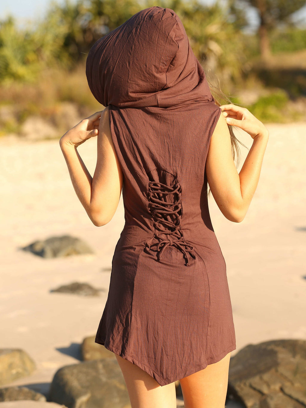 Elven Hood Dress, Festival Fairy Outfit, Boho Pixie Burning Man Clothing, Tribal Rave Hippie
