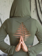 Sage Hooded Wrap Top: Green Stretchy Long Sleeve Hoodie Jacket Eco Viscose Fabric