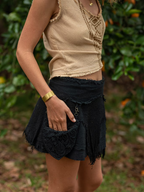 Elven Mini Skirt, Pixie Lace Skirt with Pouch, Tattered Short Boho Skirt