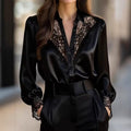 Fashion Patchwork Lace V-neck Puff Sleeve Shirt