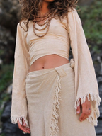 Frayed Jute Wrap Crop Top - Earthy Boho Festival Wear