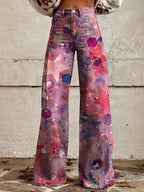 Women's Star Glitter Colorful Pattern Print Casual Wide Leg Pants
