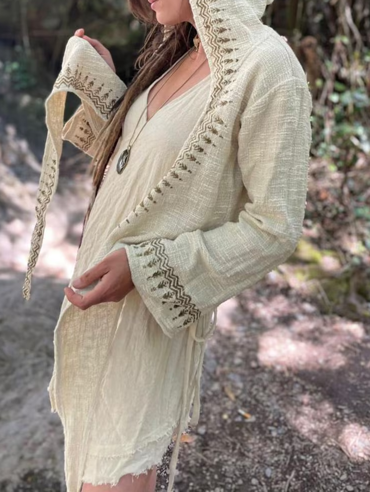 Print Jute Hoodie | Bohemian Wrap Top