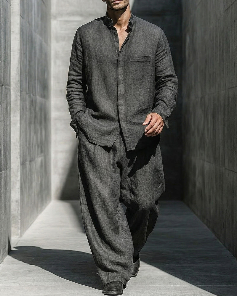 Retro Black Linen Wide-leg Pants