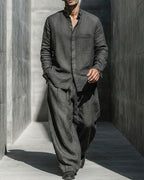 Retro Black Linen Wide-leg Pants