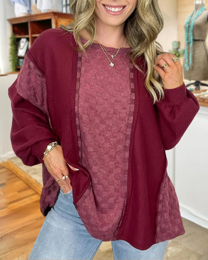 Brushed Check Waffle Knit Top