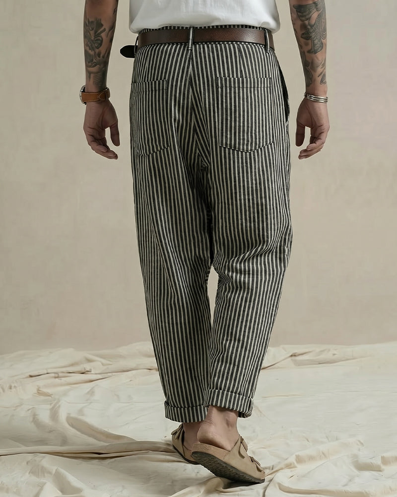 Vintage Black And White Striped Straight-leg Casual Pants