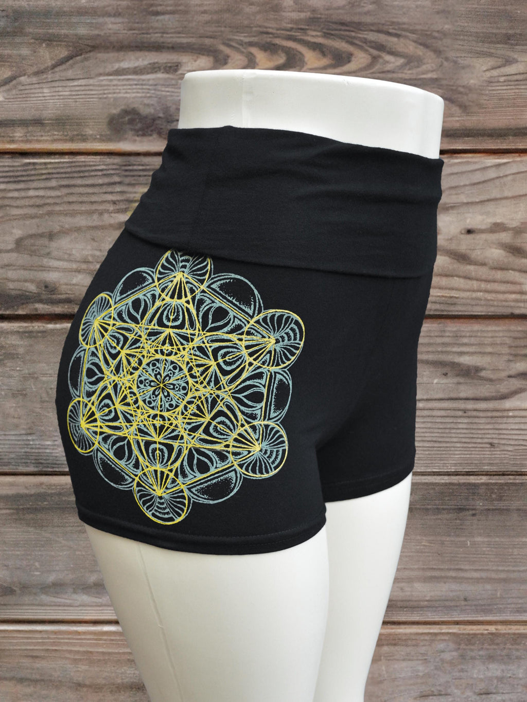 Cube Mandala High Waisted Hot Shorts - Yoga Shorts - Sacred Geometry Shorts