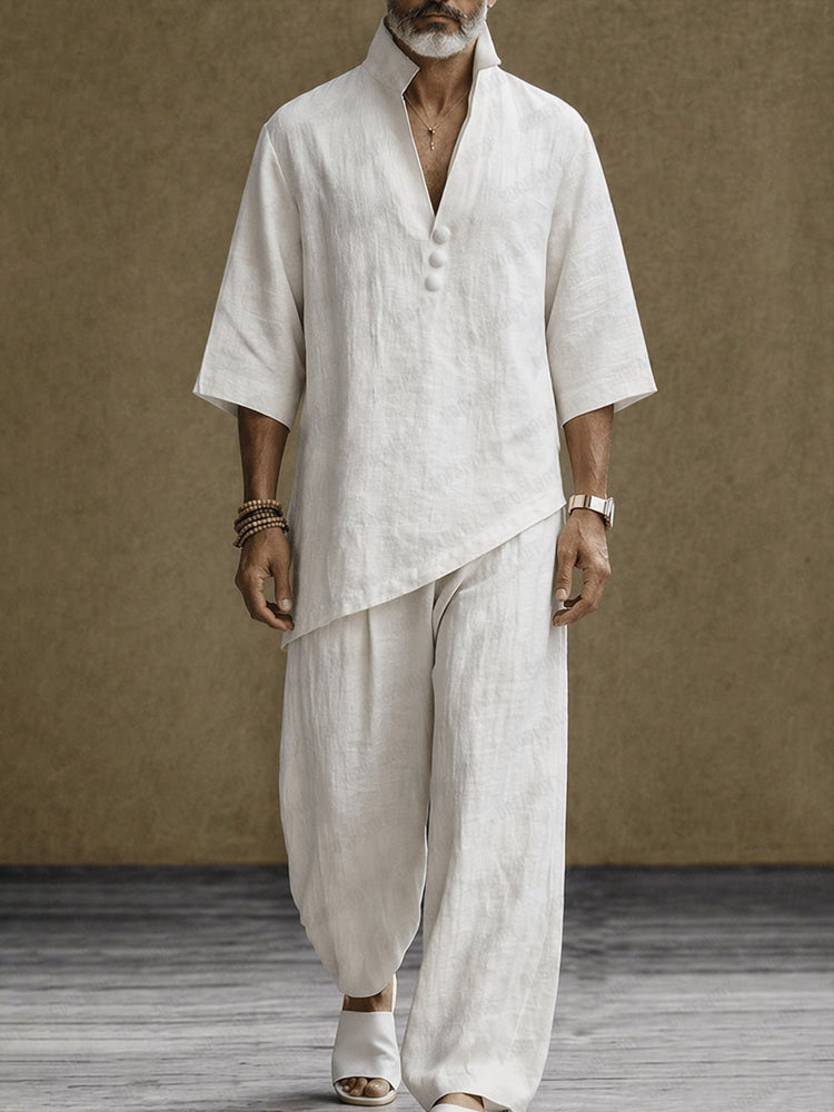 Minimalist 100% Cotton Side Slit Shirt and Pants Set