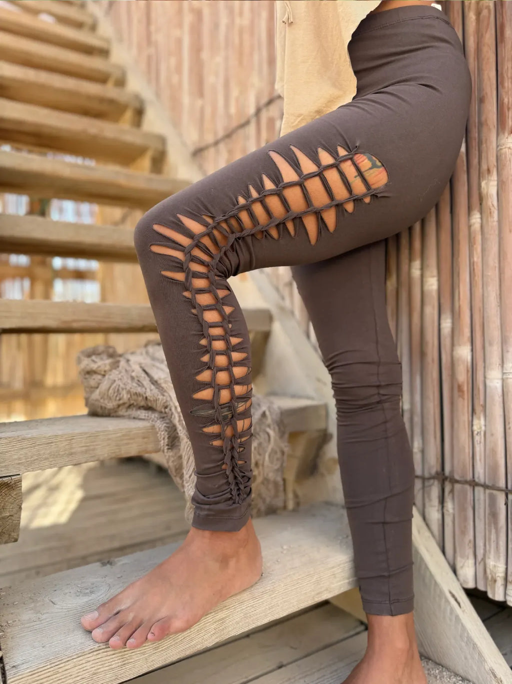Bohemian Artisanal Hand-Braided Hollow Out High Waist Stretch Leggings