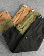 Vintage Olive Green Double Knee Carpenter Workwear Straight Leg Canvas Pants