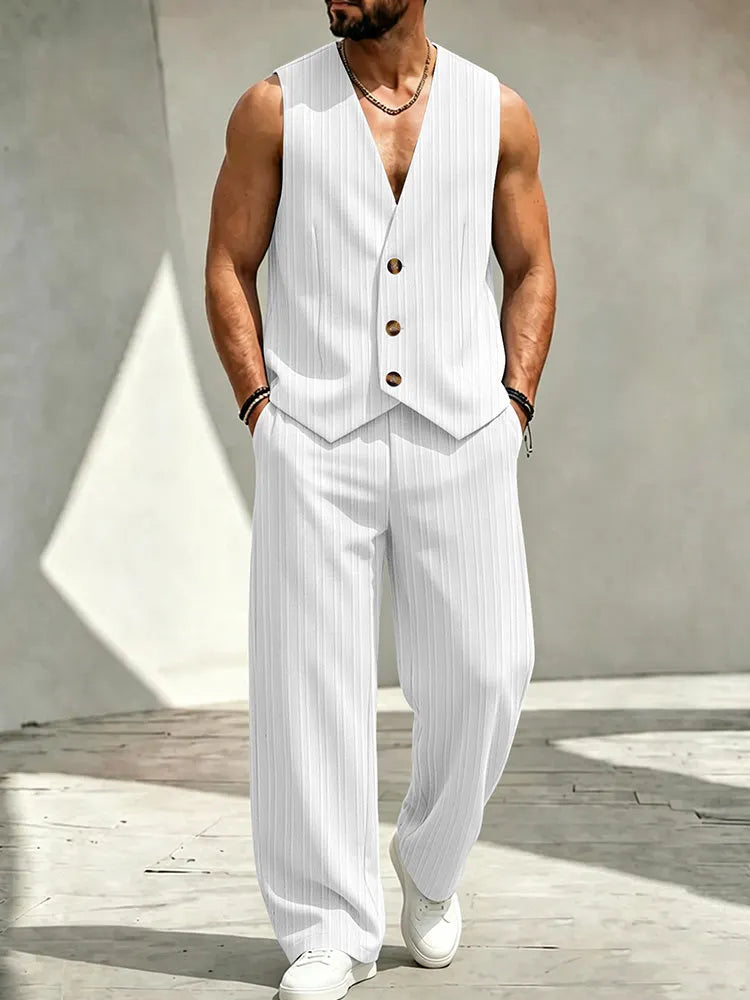Men's V-Neck Three-Button Suit Vest Set