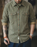 Retro Vertical Stripe Workwear Long-sleeve Shirt