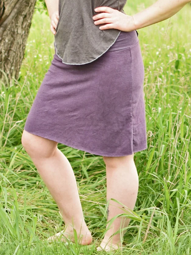 Fold-Over Waist Straight Raw Hem Knit Mini Skirt