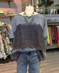 Embroidered Distressed Wash Denim Top
