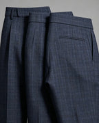 Vintage Navy Blue Check Pleated Wide©\Leg Trousers