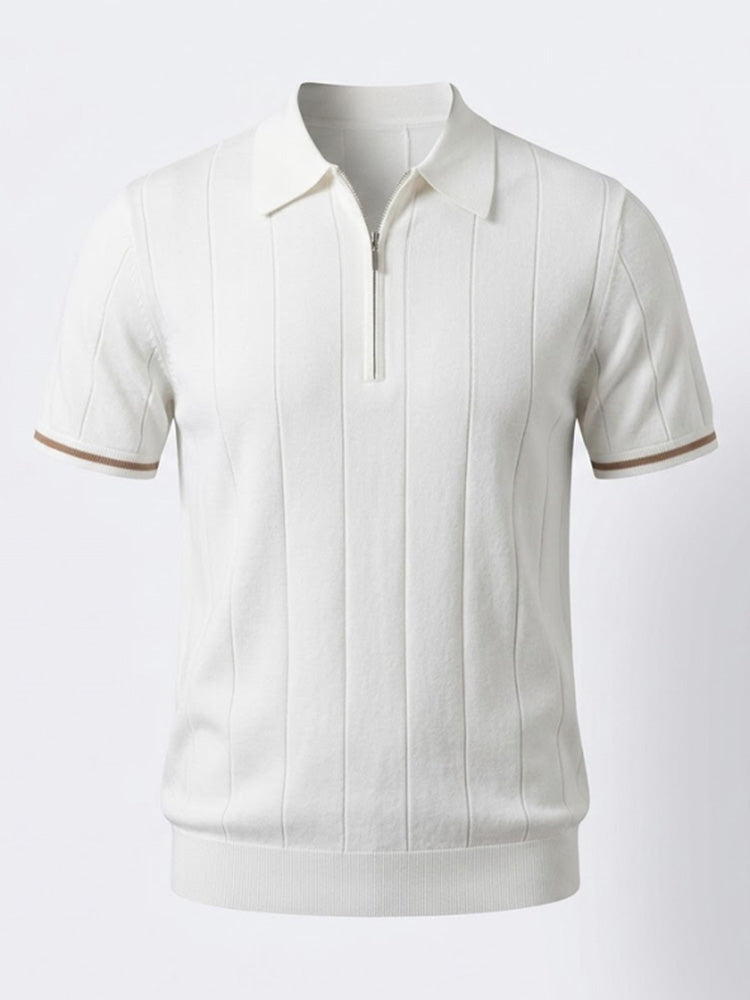 Cool-Touch Cotton Knit Vertical Stripe Short Sleeve