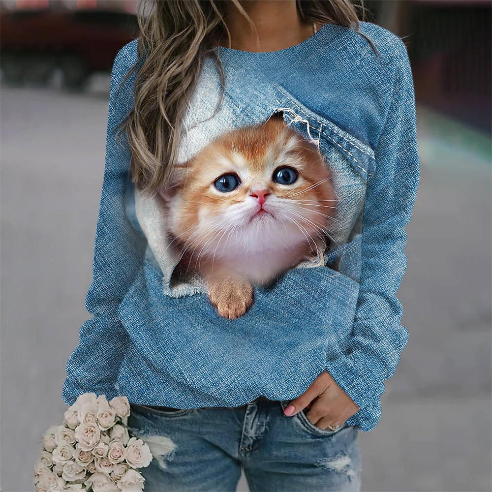 Puppy Print Women's Long Sleeve T-shirt Casual Cotton Street Clothing