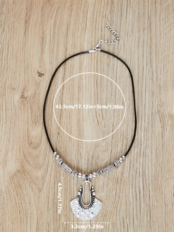 Vintage Geometric Leather Cord Pendant Necklace