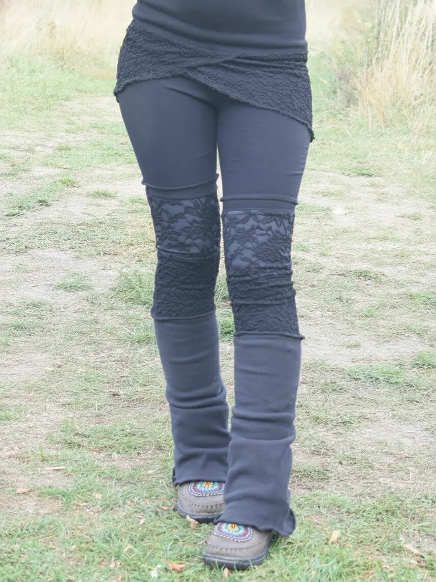 Lace Patchwork Wrap-Style Layered Micro-Flare Leggings