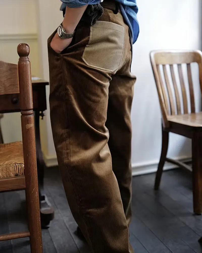 Vintage Brown Corduroy Contrast©\Patch©\Pocket Trousers