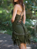 Vintage Crisscross Back V-Neck Lace Patchwork Dress