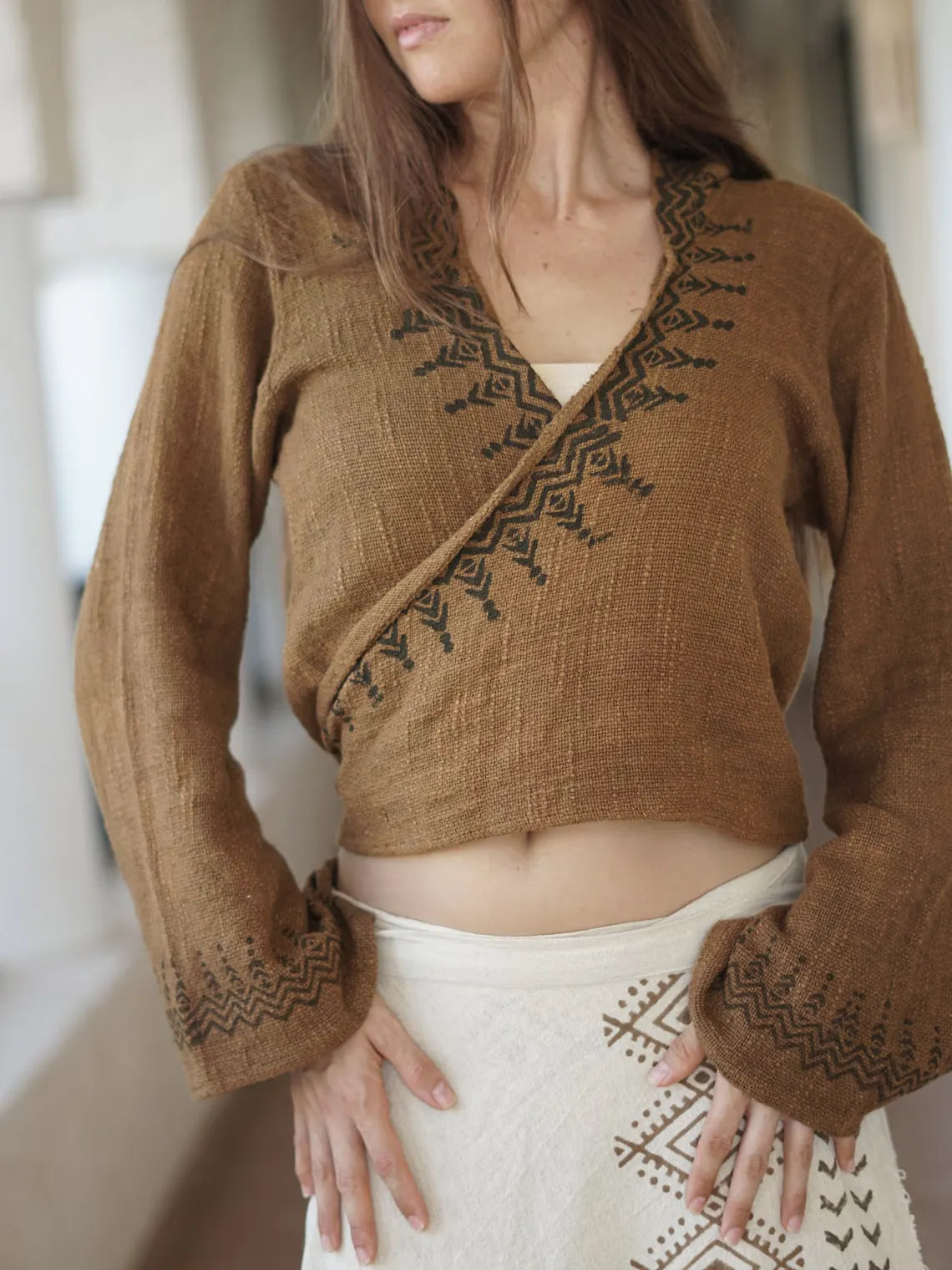 Print Jute Hoodie | Bohemian Wrap Top