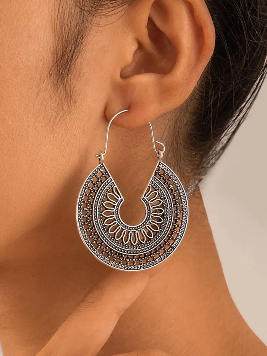 Vintage Exaggerated Hollow-Out Floral Tribal Drop Earrings