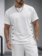 Athleisure Button Detail T-Shirt Shorts Set