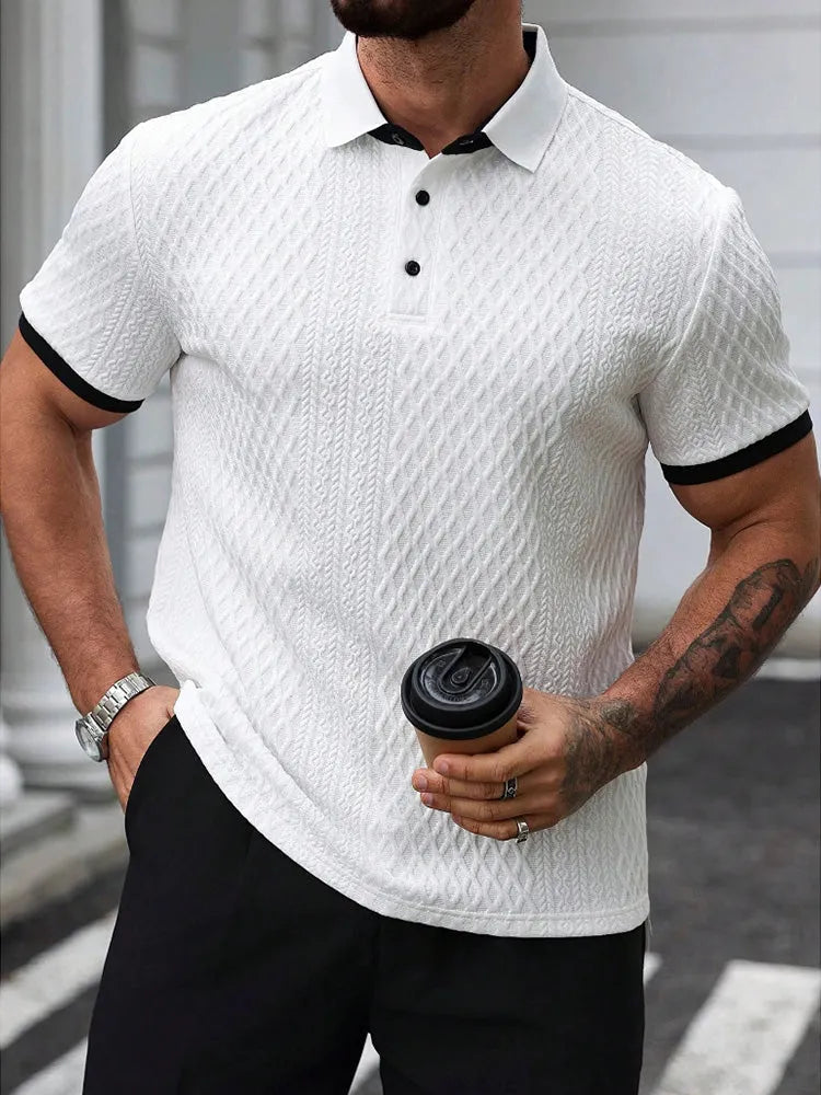 Contrast Trim Cool-Touch Cotton Knit Short Sleeve