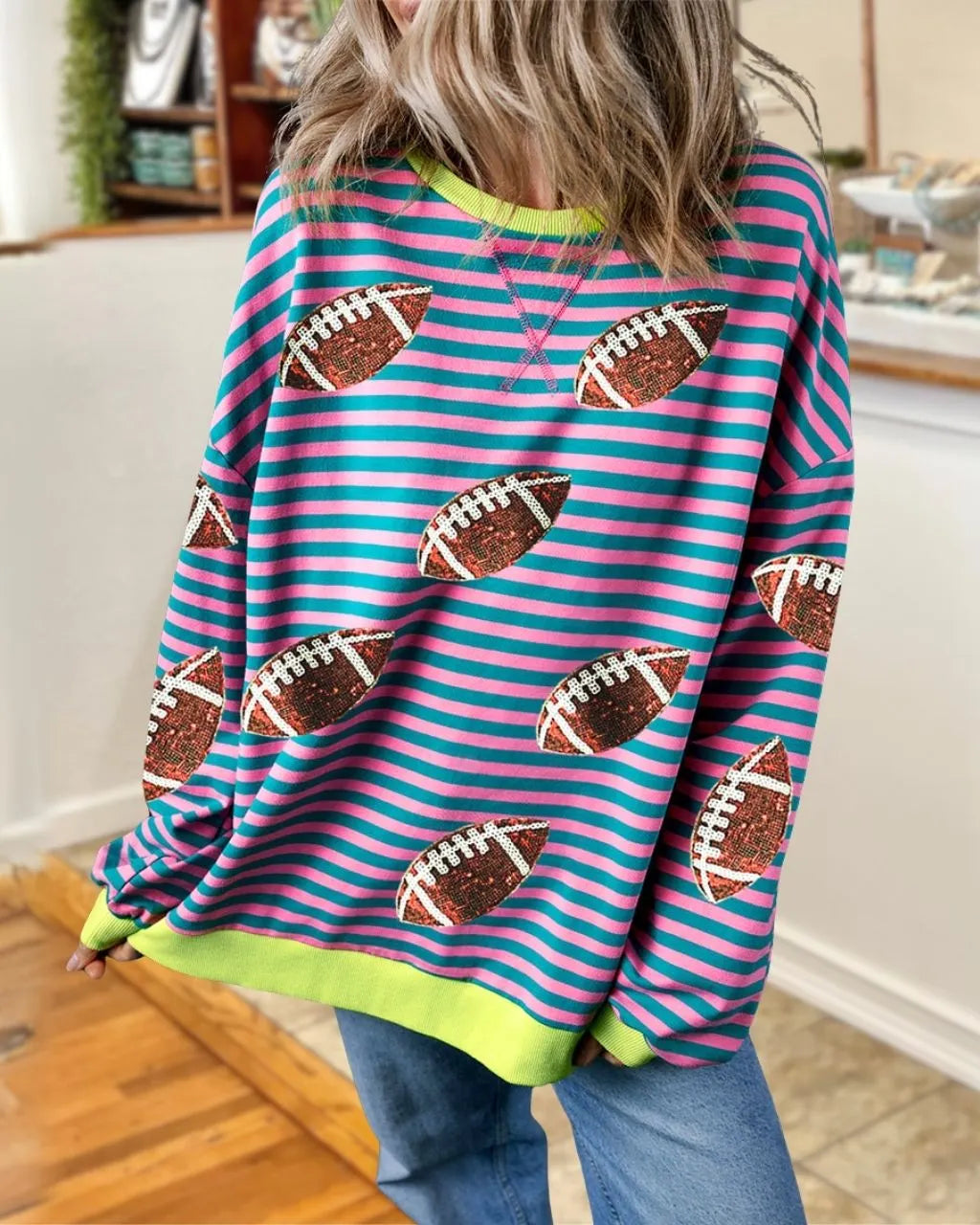 Football Sequined Striped Sweatshirt