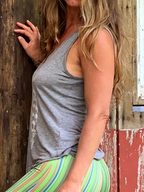 Asymmetric Tank Top with Hand-Painted Feather Pattern