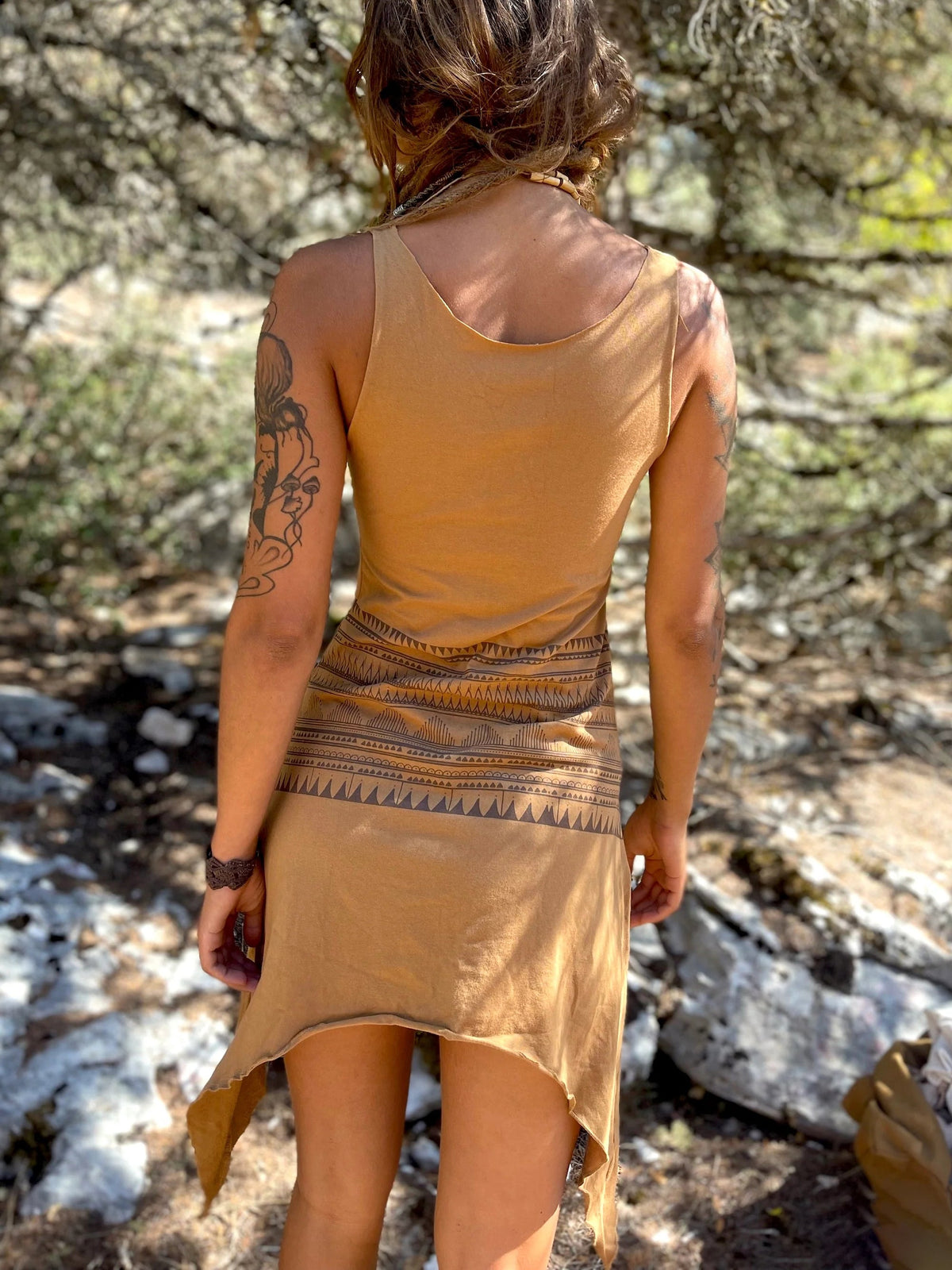 Tribal Print V-Neck Asymmetric Sleeveless Tank Dress