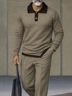 Versatile Asymmetric Hem Polo Shirt Pants Set