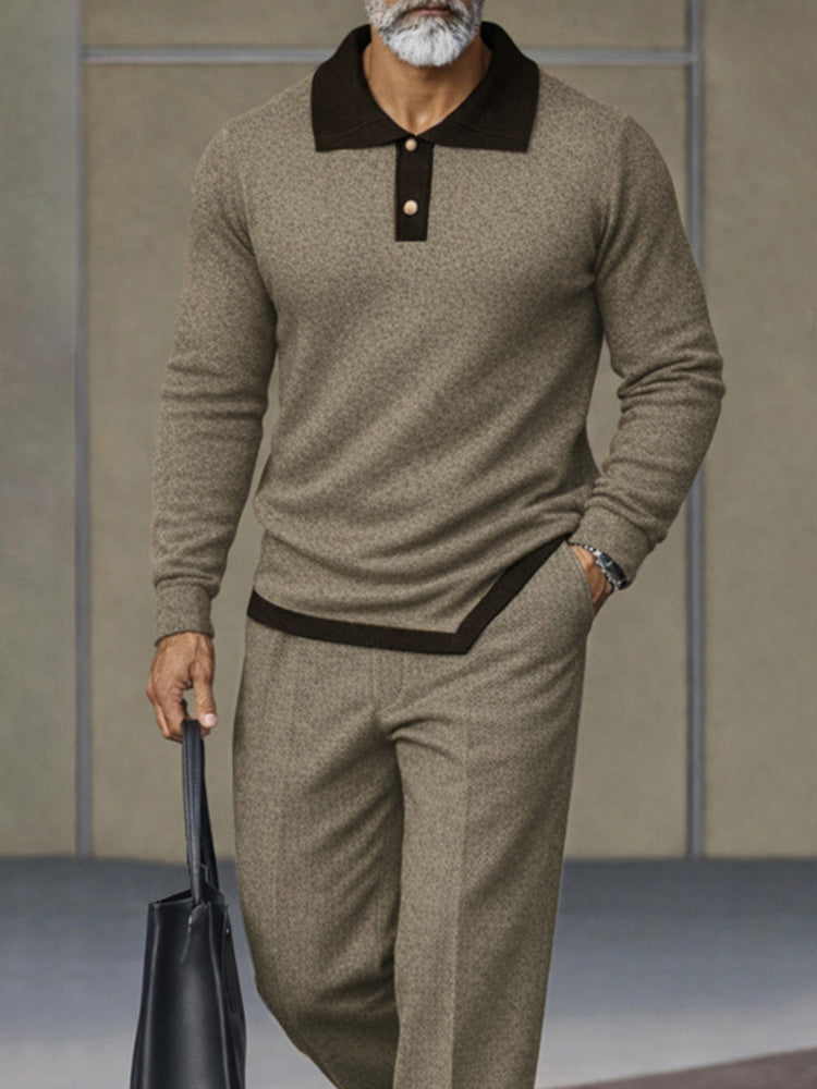 Versatile Asymmetric Hem Polo Shirt Pants Set