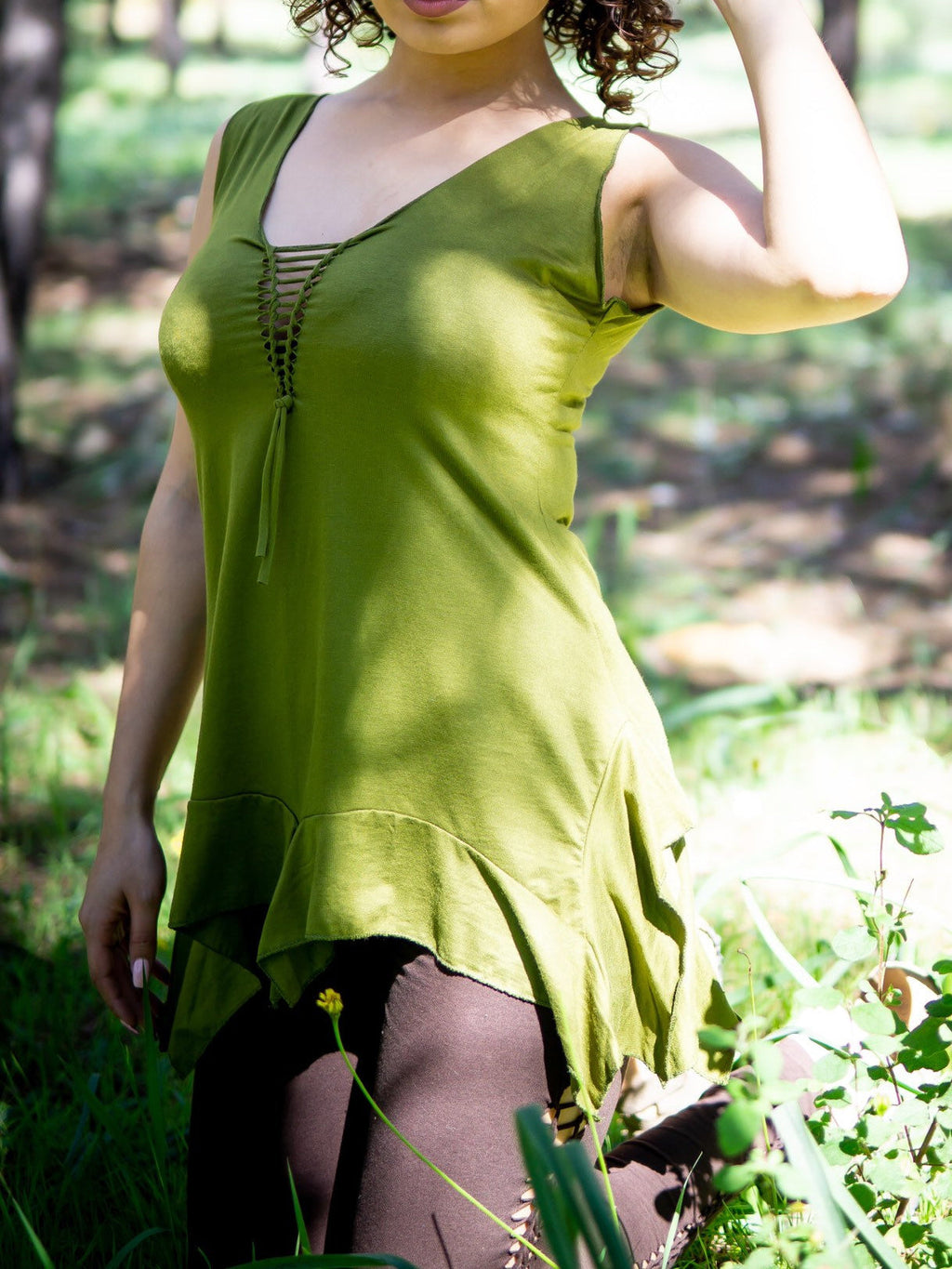 Pixie Pointy Top ¨C Boho Fairy Lace Up Top with Pointed Hem