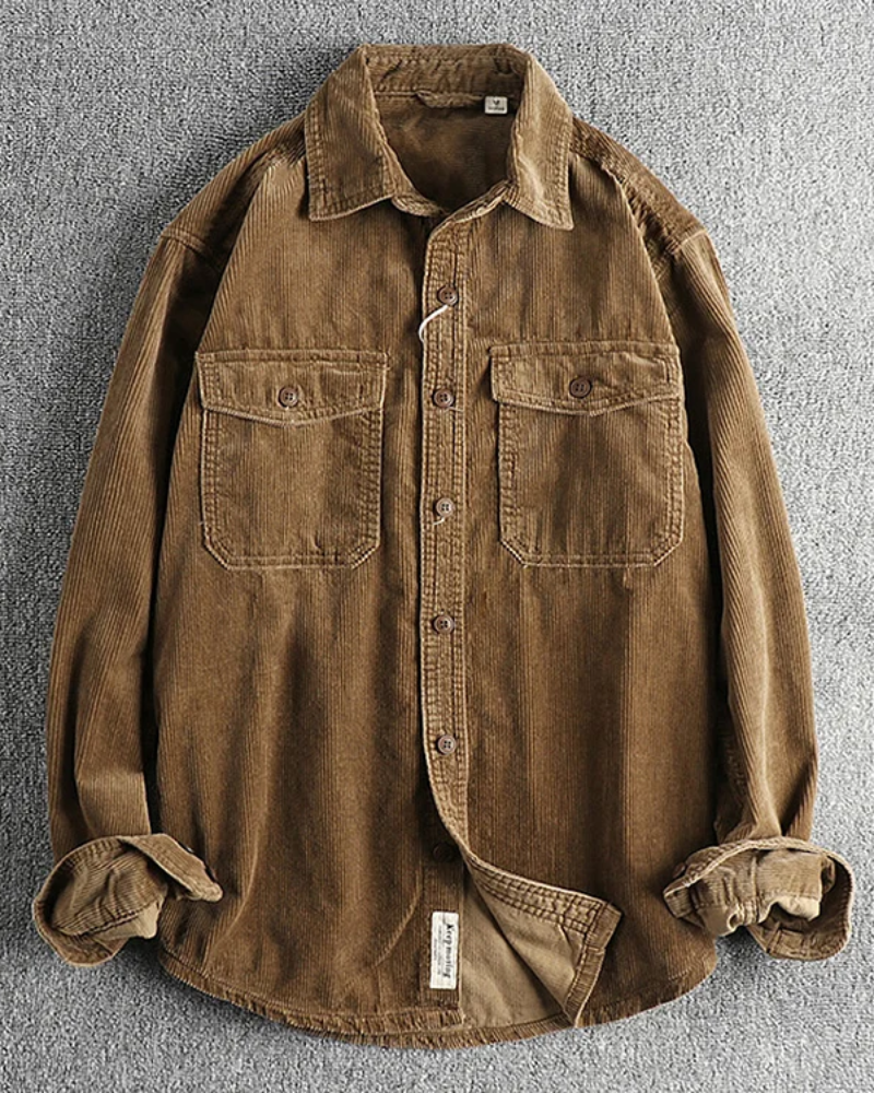Vintage Corduroy Cotton Pocket Long Sleeve Work Shirt