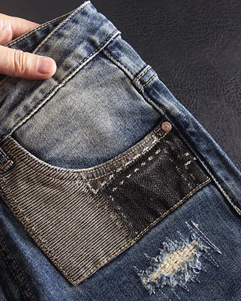 Vintage Faded©\Blue Boro©\Patchwork Multi©\Rip Denim Jeans