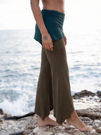 Color-Block Faux Two-Piece Asymmetric Slit Flared Skirt Pants